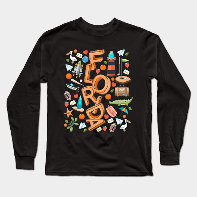 Florida Color Doodle Long Sleeve T-Shirt by NomadicQuest